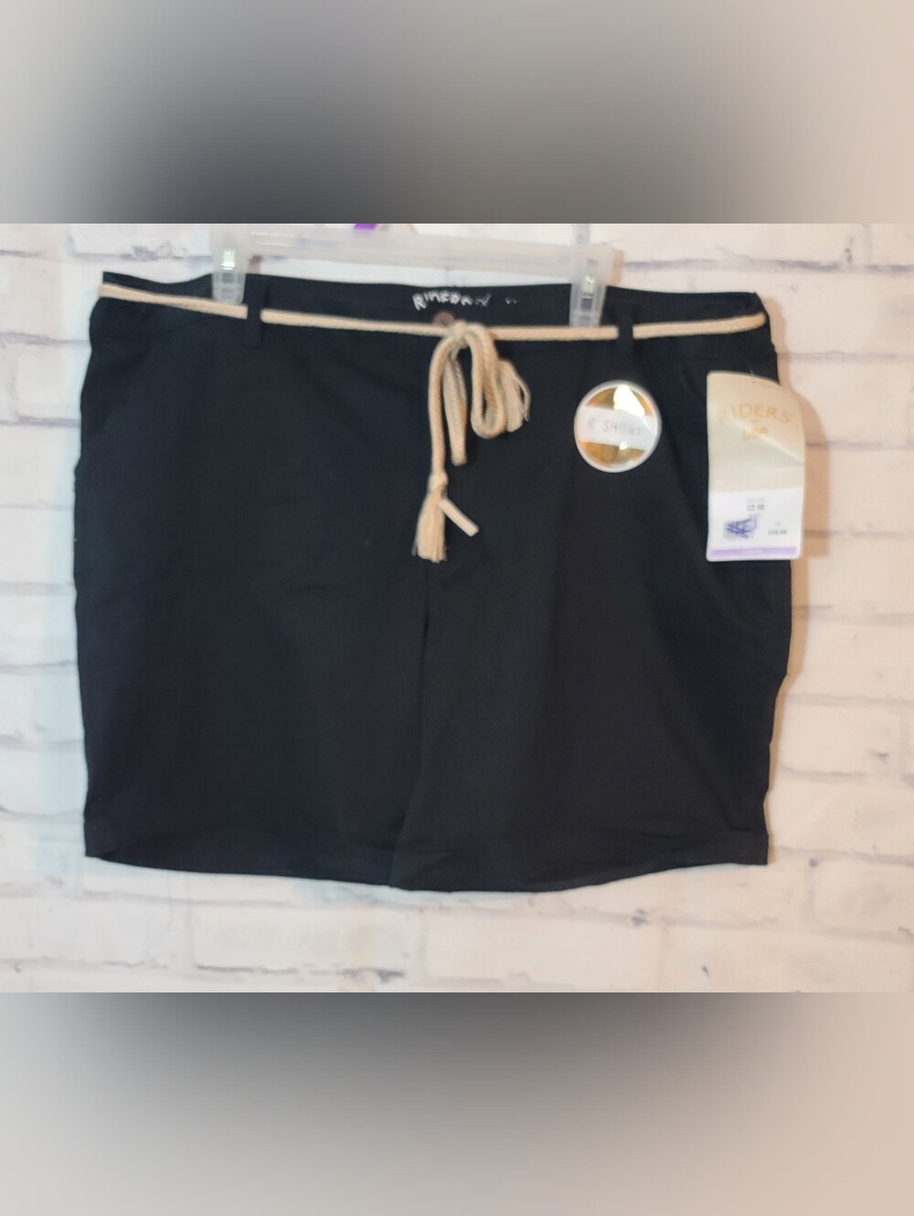 New Riders by Lee Mid Rise Shorts Black, Plus Sz 22, 6" Inseam, NWT